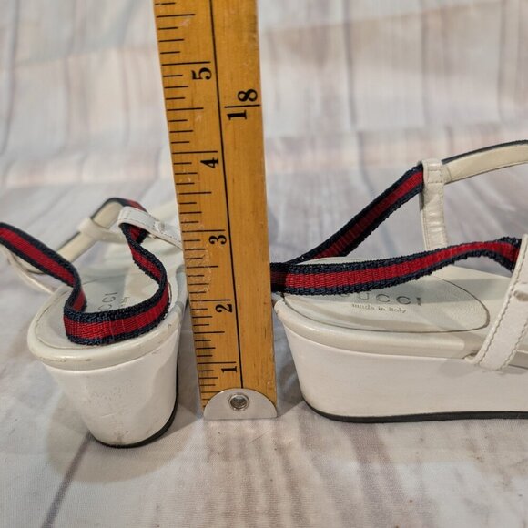 Gucci Women's White Sylvie Web Accent Leather T-Strap Sandals - Picture 6 of 9